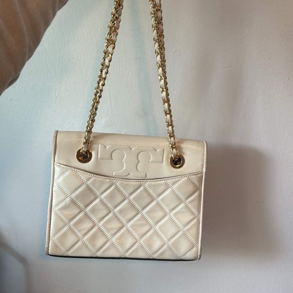 Tory Burch Cream Quilted Bag with Gold Chain
